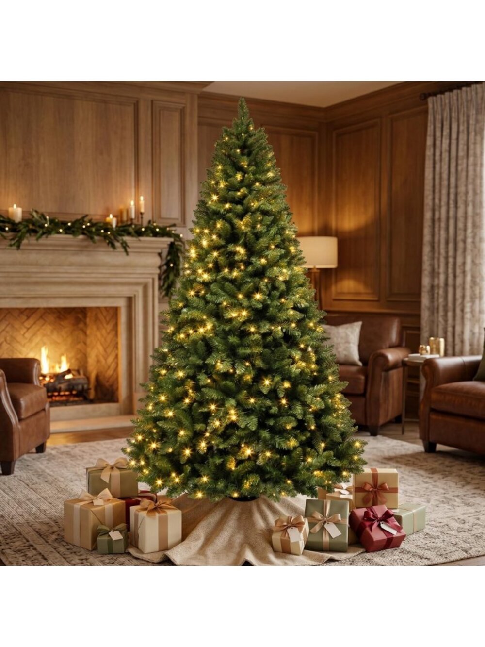 7FT Prelit Hinged Christmas Tree - Lush Green, Easy Assembly, Holiday Decor